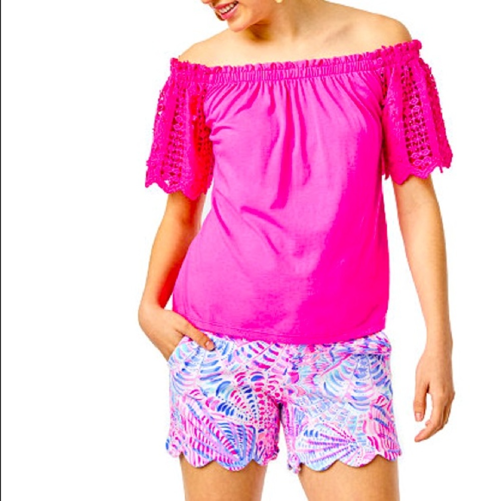 Lilly Pulitzer 5" Buttercup Knit Stretch Short Size 6 Raz Berry Sea You Soon